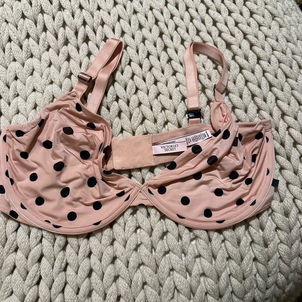 Victoria's Secret Peach and Black Polka Dot Bra